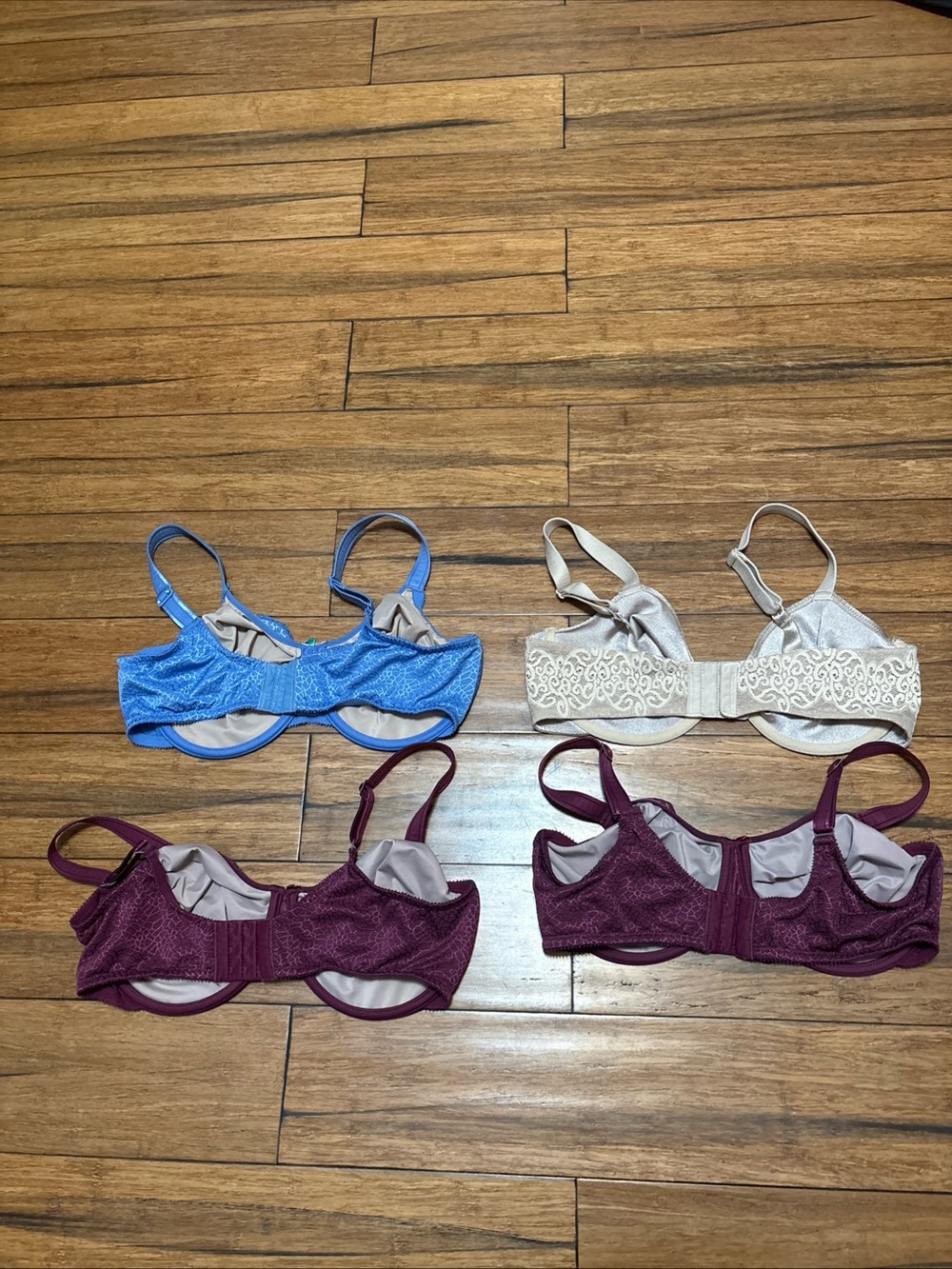 38D Bra Lot Of 4 Wacoal Chantelle Maroon Blue Beige - Picture 5 of 10